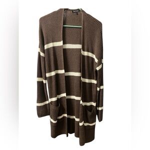 Pink Clover Women's Striped Knit Cardigan Sweater Brown & Cream Size Small